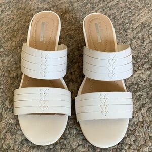 Kim Rogers White Heels with 2 1/2” Block Heel and Strappy Design EUC